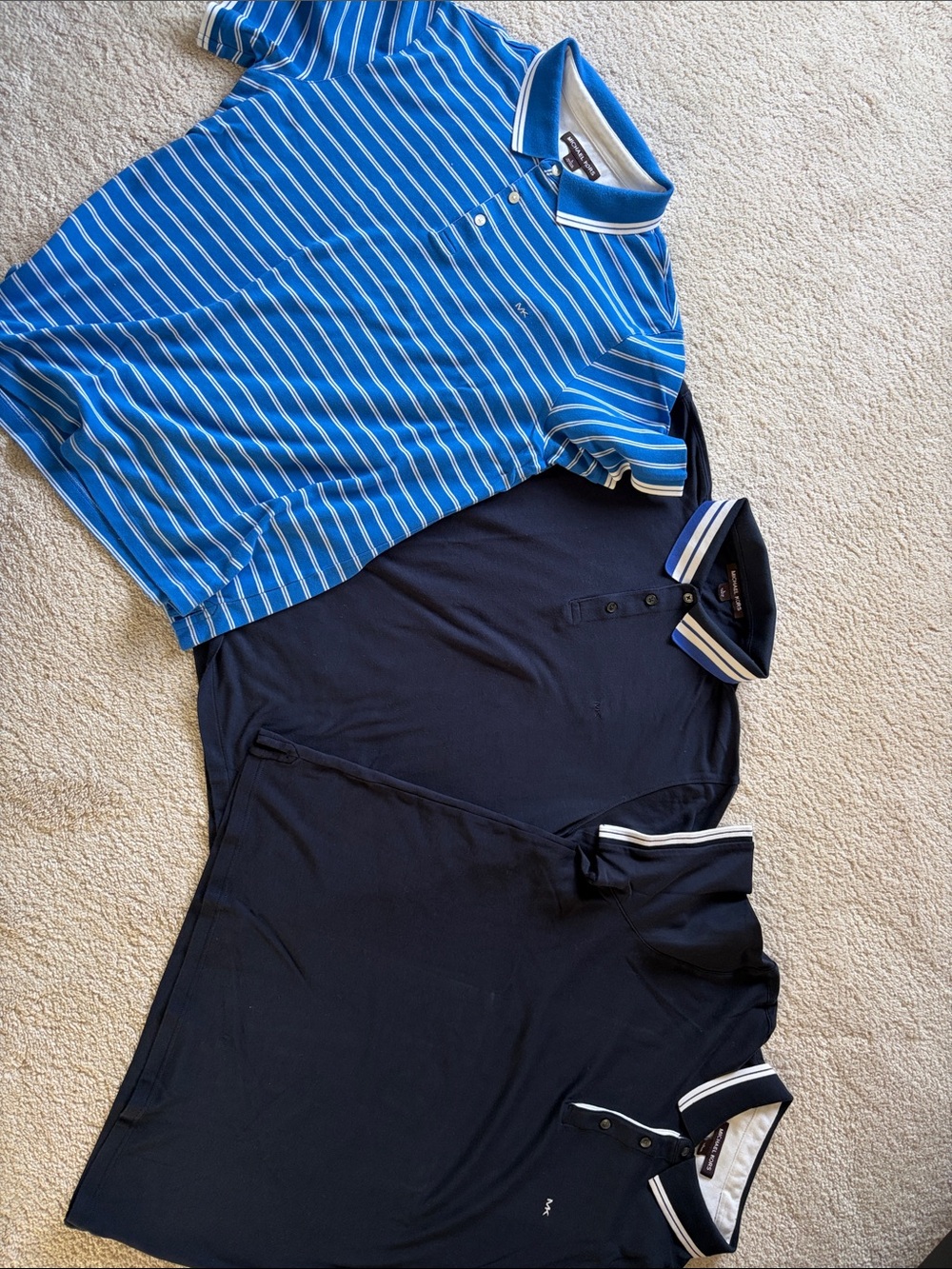 New Set of 3 Michael Kors - Men's Polo Shirt - Blue Striped & Navy Styles